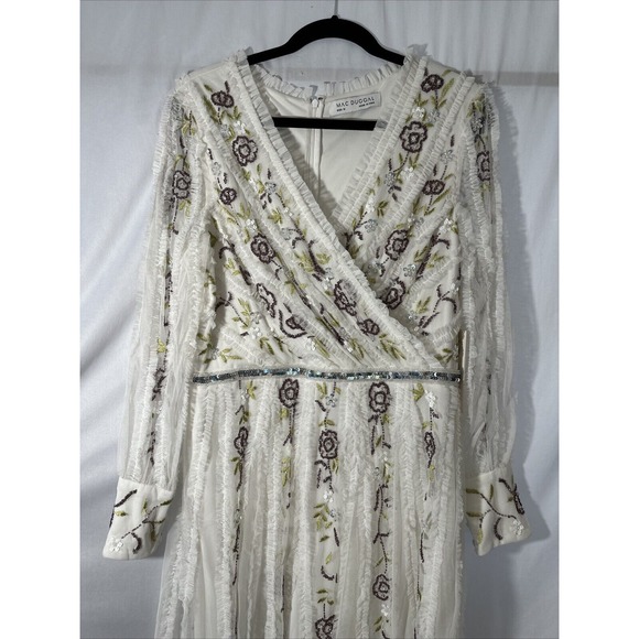 NWT Mac Duggal [ 12 ] 9133 Long Sleeve Embroidered Wrap‎ Midi Dress Ivory J1432 - Picture 10 of 14